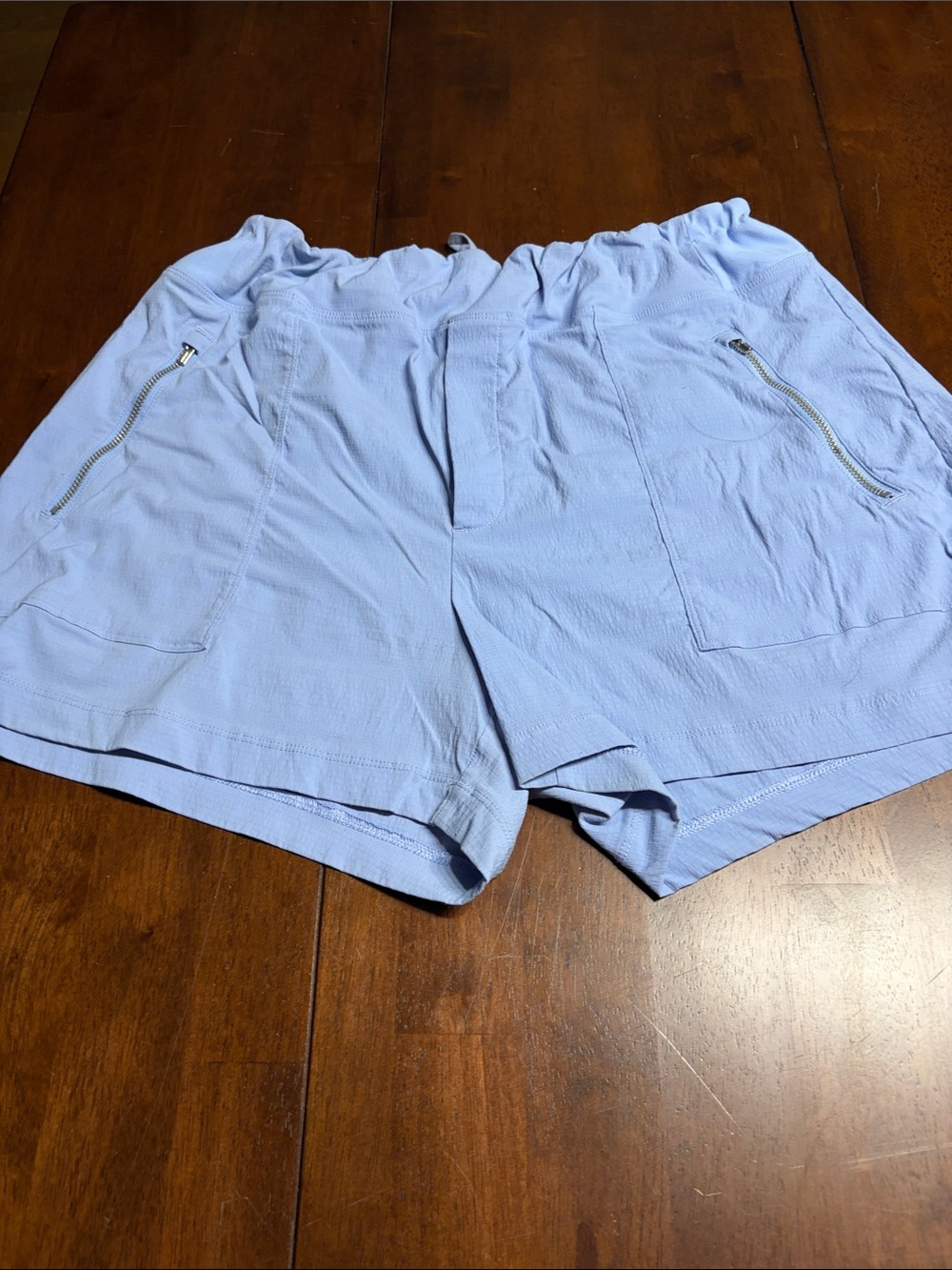 Athleta Light Blue High-Waist Elastic Utility Shorts